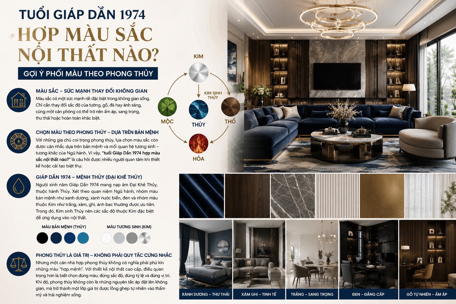 Tuổi Giáp Dần 1974 hợp màu sắc nội thất nào? Gợi ý phối màu theo phong thủy