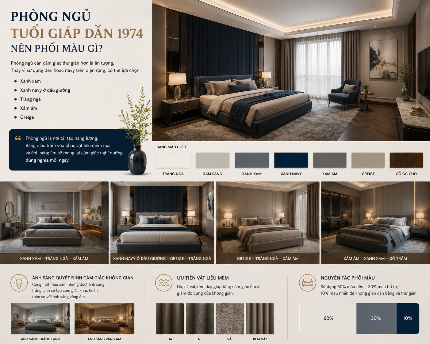 Tuổi Giáp Dần 1974 hợp màu sắc nội thất nào? Gợi ý phối màu theo phong thủy