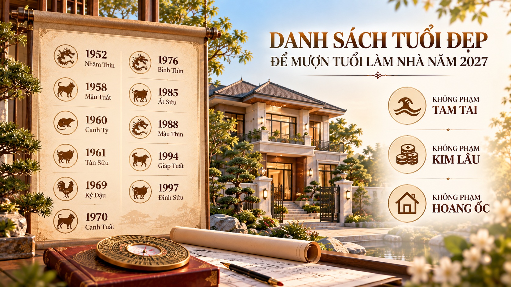 Danh sách tuổi đẹp để mượn tuổi làm nhà năm 2027 theo phong thủy chuẩn