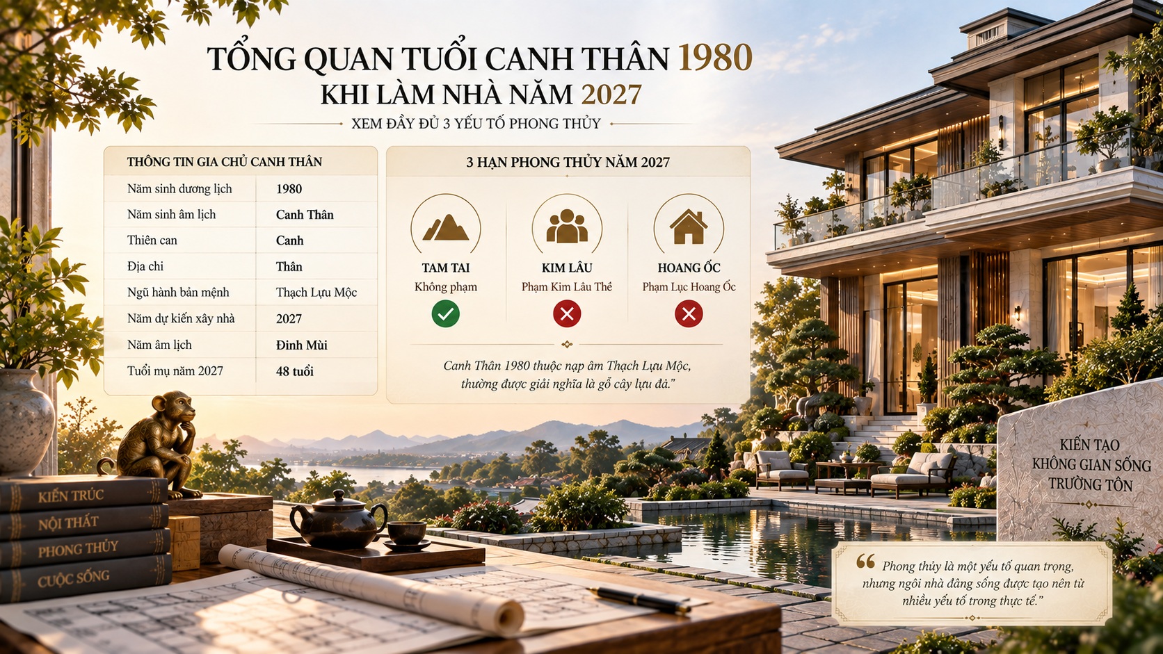 Tuổi Canh Thân 1980 làm nhà năm 2027: Xem tuổi, hướng và thời điểm khởi công