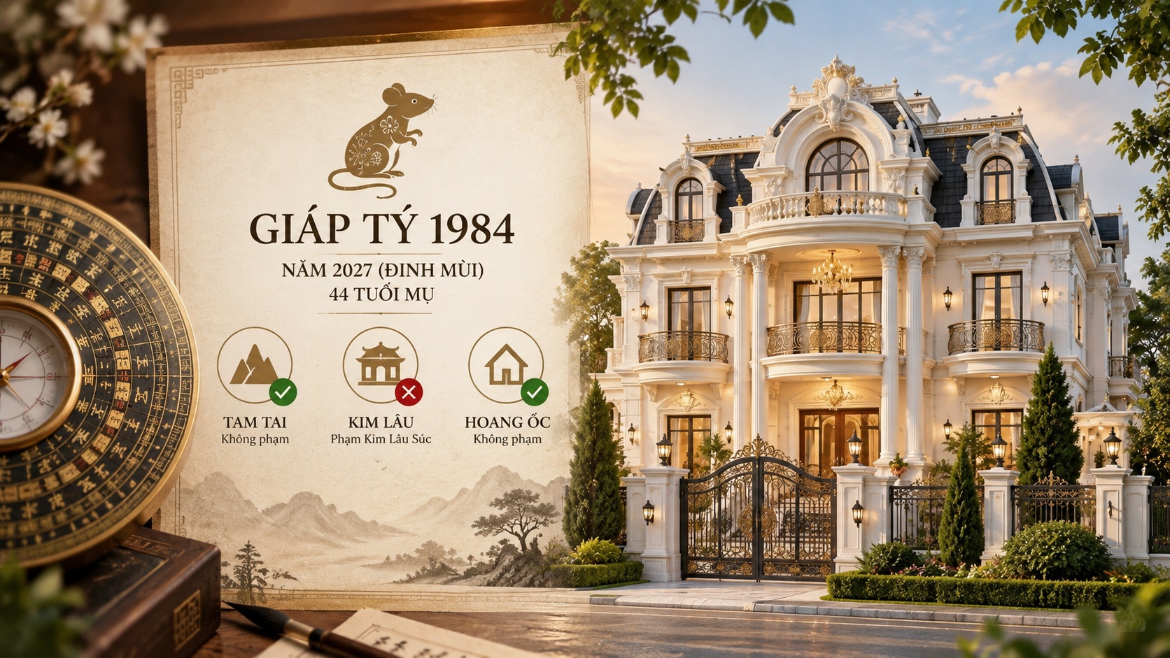 Tuổi Giáp Tý 1984 làm nhà năm 2027 có tốt không? Xem Kim Lâu, Hoang Ốc, Tam Tai chi tiết