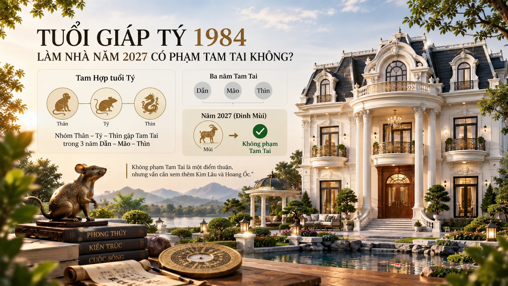 Tuổi Giáp Tý 1984 làm nhà năm 2027 có tốt không? Xem Kim Lâu, Hoang Ốc, Tam Tai chi tiết