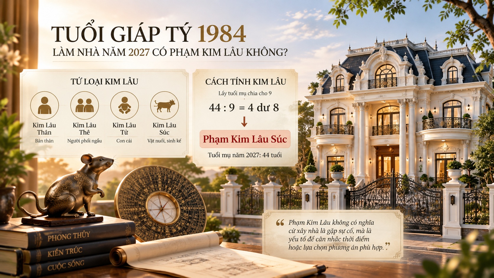 Tuổi Giáp Tý 1984 làm nhà năm 2027 có tốt không? Xem Kim Lâu, Hoang Ốc, Tam Tai chi tiết