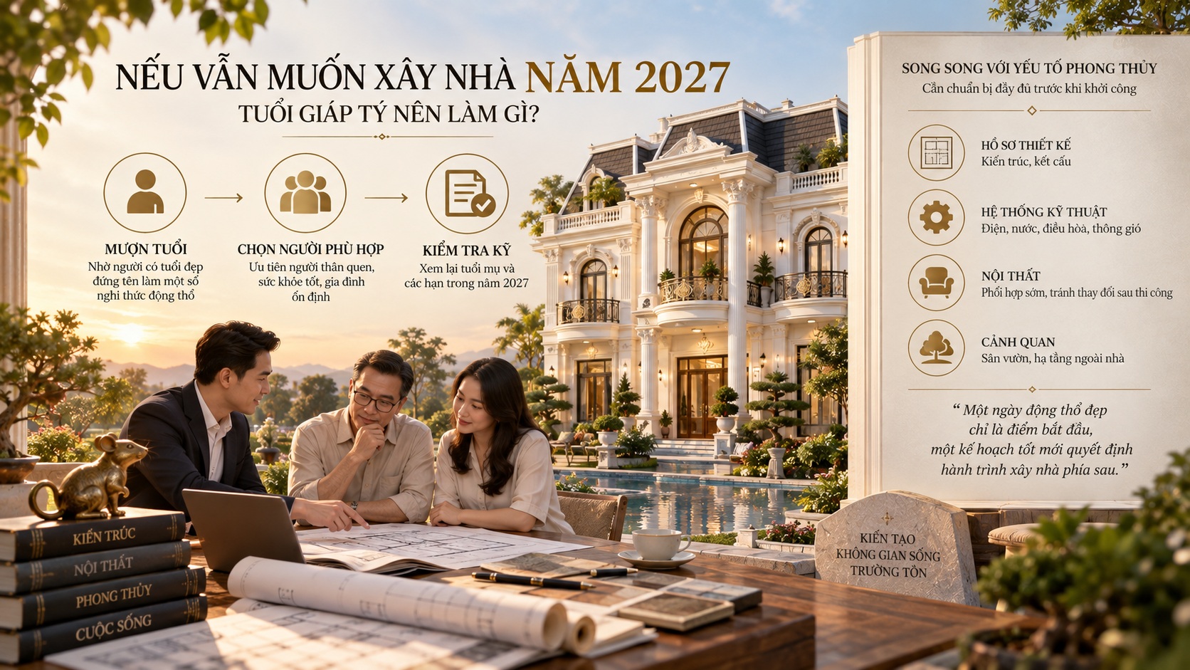 Tuổi Giáp Tý 1984 làm nhà năm 2027 có tốt không? Xem Kim Lâu, Hoang Ốc, Tam Tai chi tiết