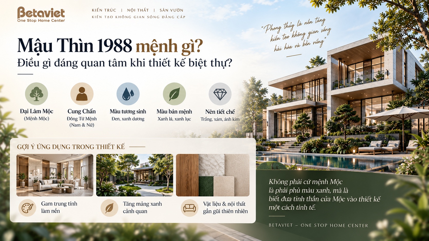 Tuổi Mậu Thìn 1988 hợp phong cách biệt thự nào? Chọn thiết kế chuẩn phong thủy