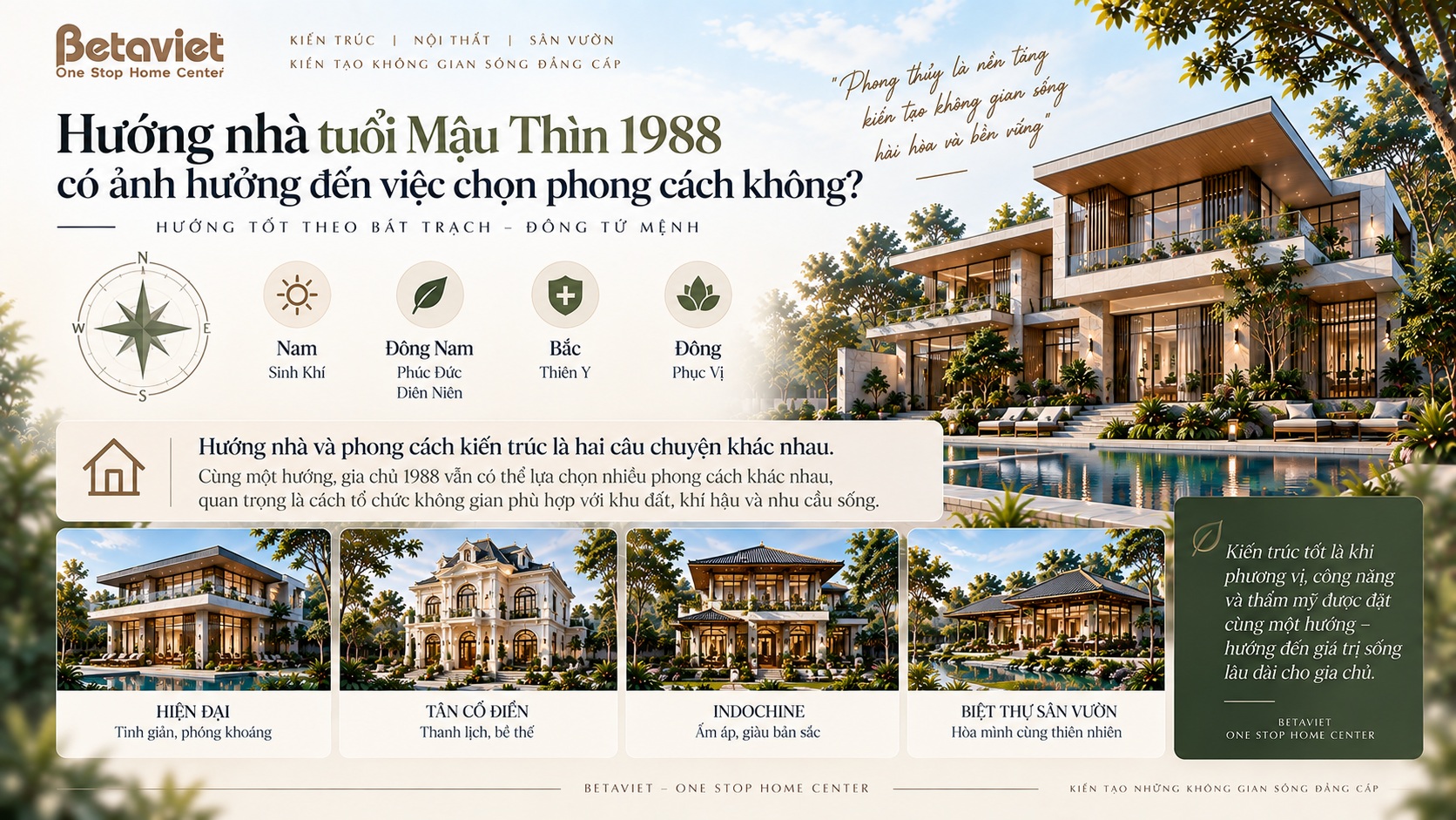 Tuổi Mậu Thìn 1988 hợp phong cách biệt thự nào? Chọn thiết kế chuẩn phong thủy