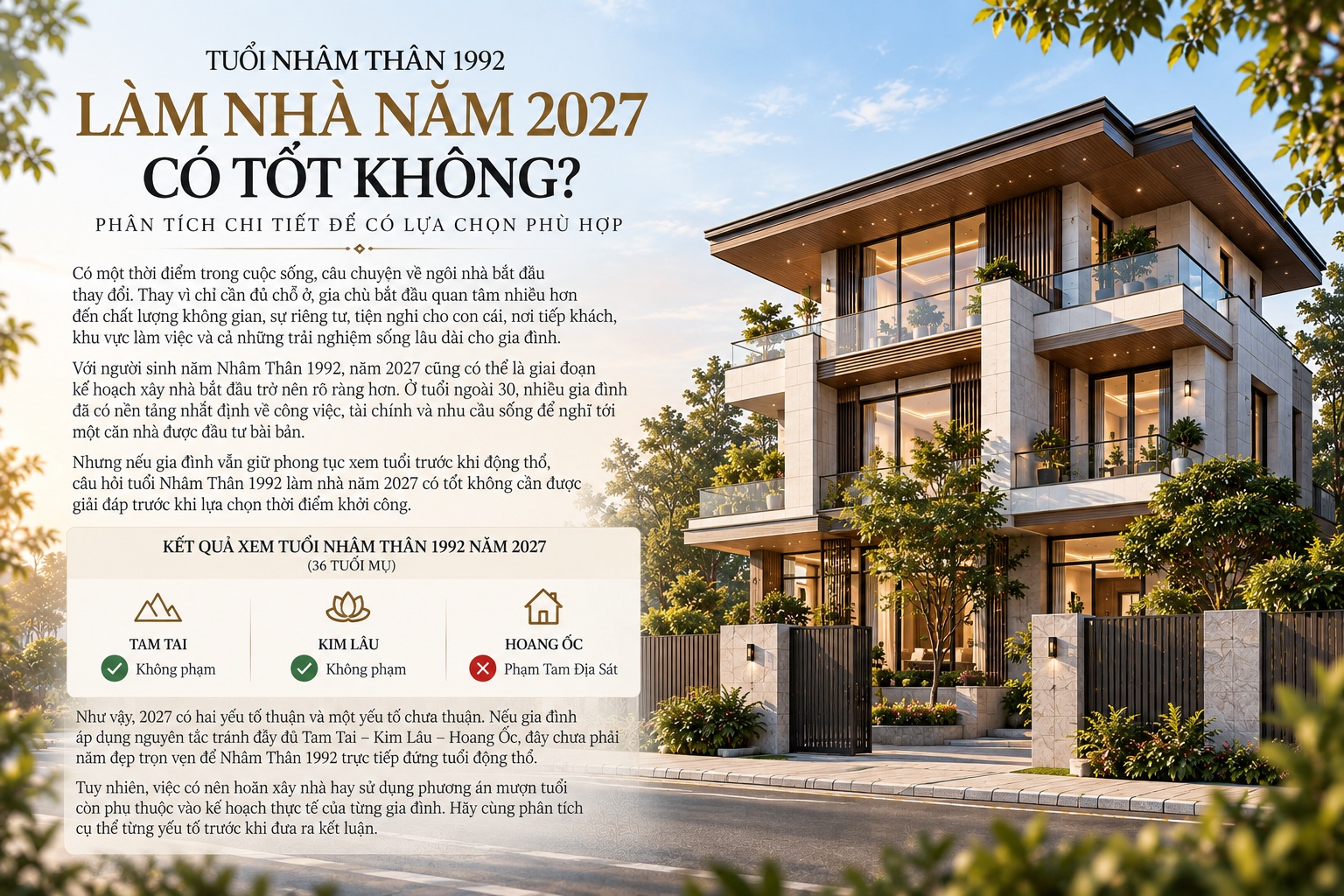 Tuổi Nhâm Thân 1992 làm nhà năm 2027 có tốt không? Luận giải theo phong thủy