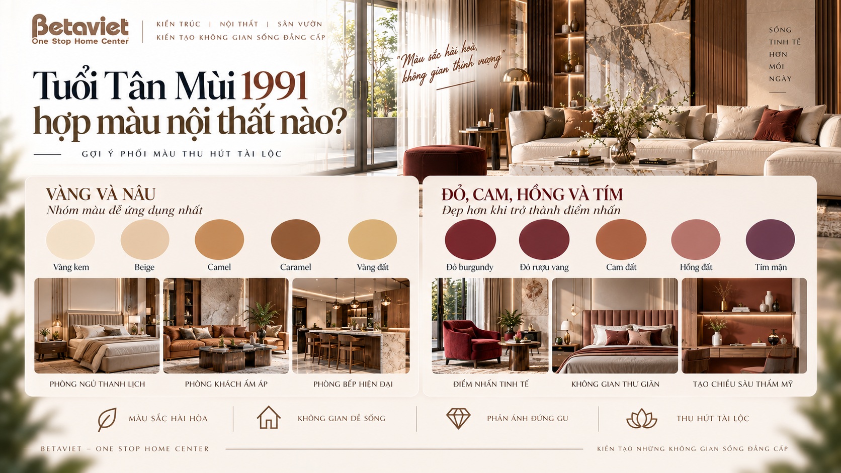 Tuổi Tân Mùi 1991 hợp màu nội thất nào? Gợi ý phối màu thu hút tài lộc