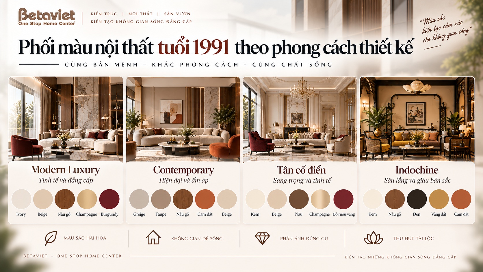 Tuổi Tân Mùi 1991 hợp màu nội thất nào? Gợi ý phối màu thu hút tài lộc