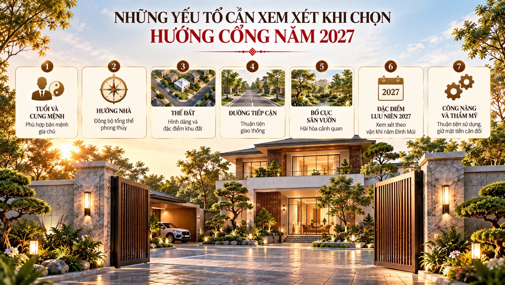 Hướng cổng chuẩn phong thủy năm 2027: Cách chọn để thu hút vượng khí