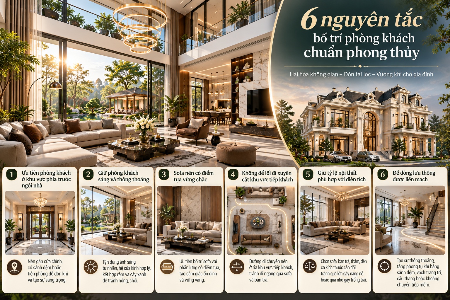 Hướng phòng khách hút tài lộc: Nguyên tắc bố trí chuẩn phong thủy