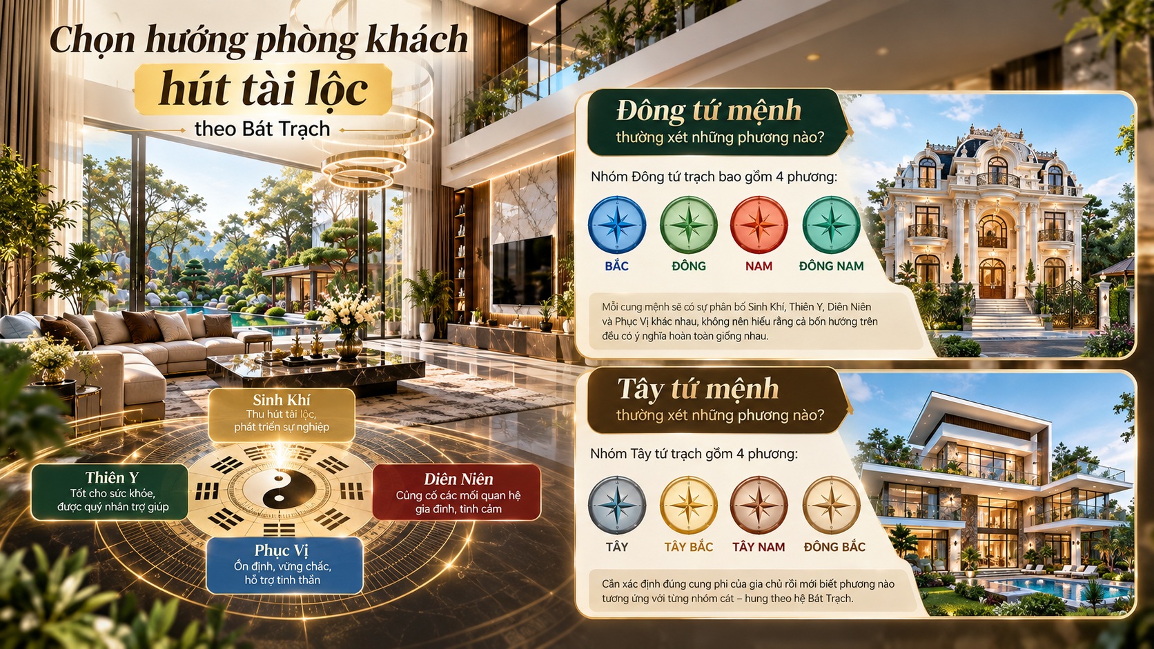 Hướng phòng khách hút tài lộc: Nguyên tắc bố trí chuẩn phong thủy