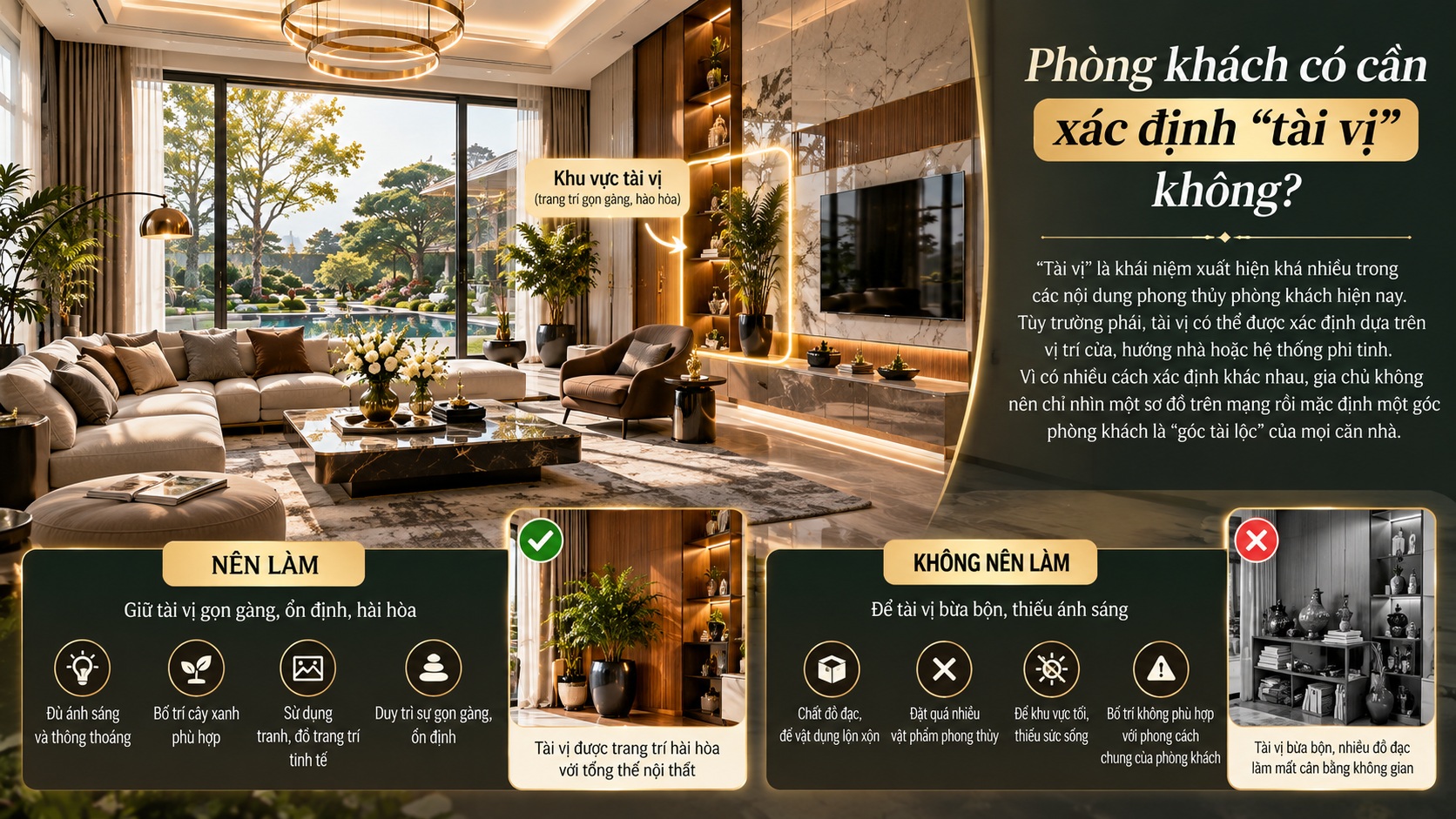 Hướng phòng khách hút tài lộc: Nguyên tắc bố trí chuẩn phong thủy