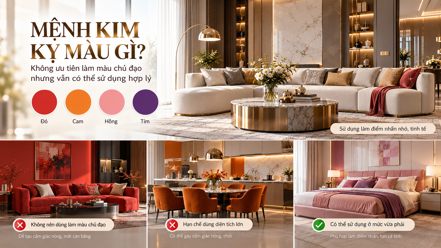 Màu sắc nội thất hợp mệnh Kim: Gợi ý phối màu chuẩn phong thủy cho không gian sống