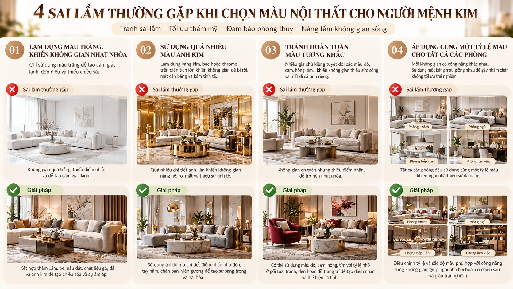 Màu sắc nội thất hợp mệnh Kim: Gợi ý phối màu chuẩn phong thủy cho không gian sống