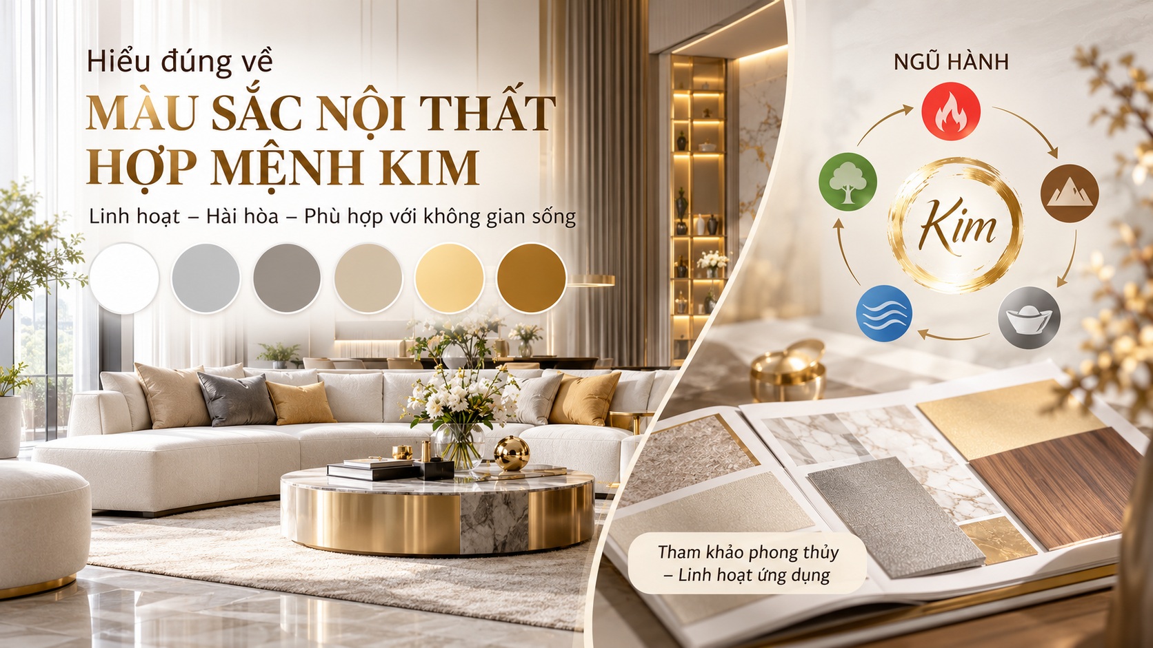 Màu sắc nội thất hợp mệnh Kim: Gợi ý phối màu chuẩn phong thủy cho không gian sống
