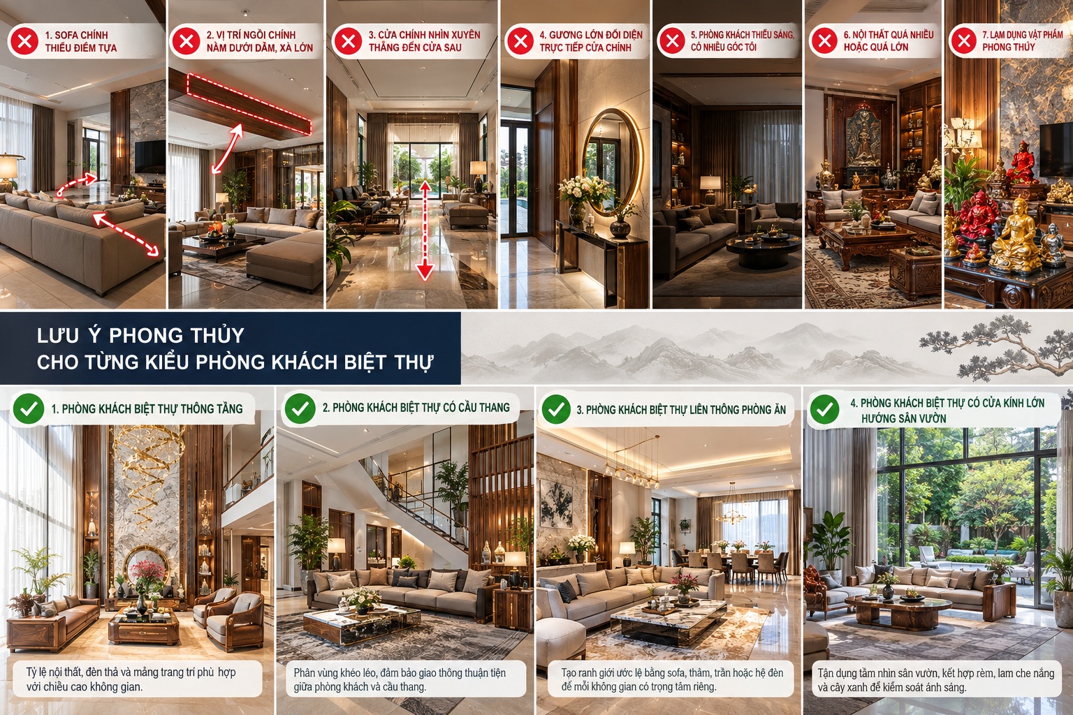 Phong thủy phòng khách biệt thự: Nguyên tắc bố trí giúp thu hút vượng khí