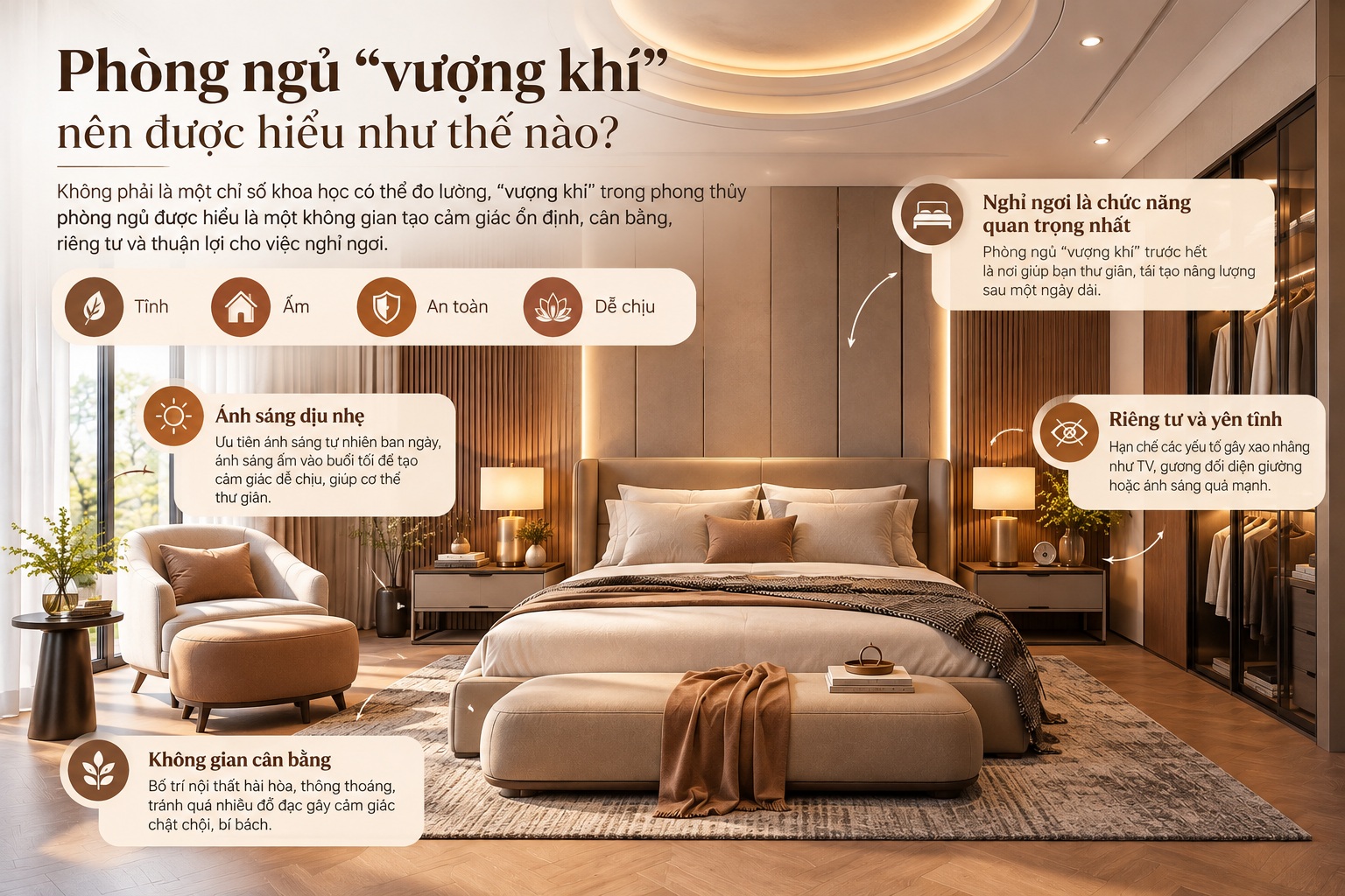 Phong thủy phòng ngủ vượng khí: Cách bố trí mang lại sức khỏe và may mắn