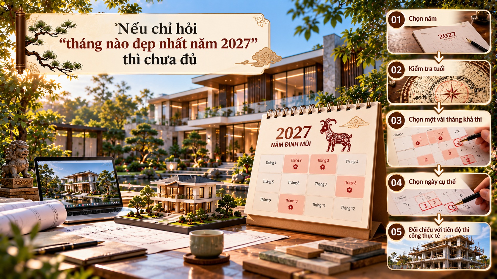Tháng đẹp xây biệt thự năm 2027: Thời điểm khởi công mang nhiều may mắn